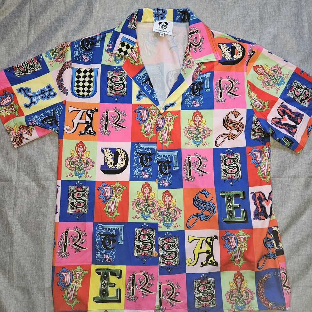 Tide Bear Mens M‎ Medium Graphic Print Polo Preppy Fashion Golf Print Design